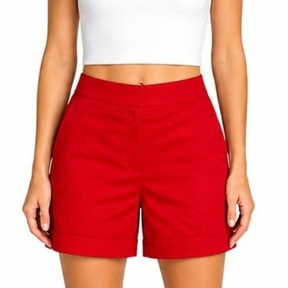 Dear John Linen Blend Shorts Women Size S Red High Rise Elastic Back Pockets NWT